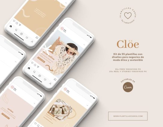 Cloe, kit de plantillas para Instagram diseñadas para marcas de moda ética y editables en Canva