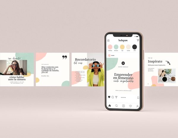 Amelia, Kit de plantillas para Instagram editables en Canva con estilo femenino para marketing y negocios saludables